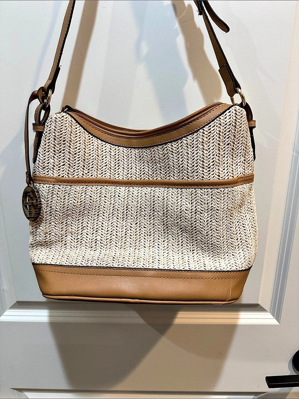 Gianibernini Woven Shoulder Bag in Brown & Cream